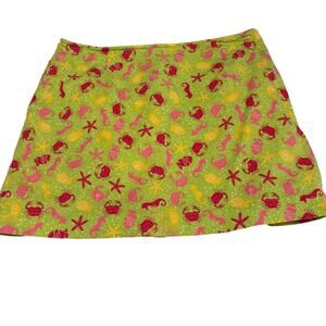 Mountain Lake Casuals Petite Skort 12P Green Crab Seahorse Beach Print